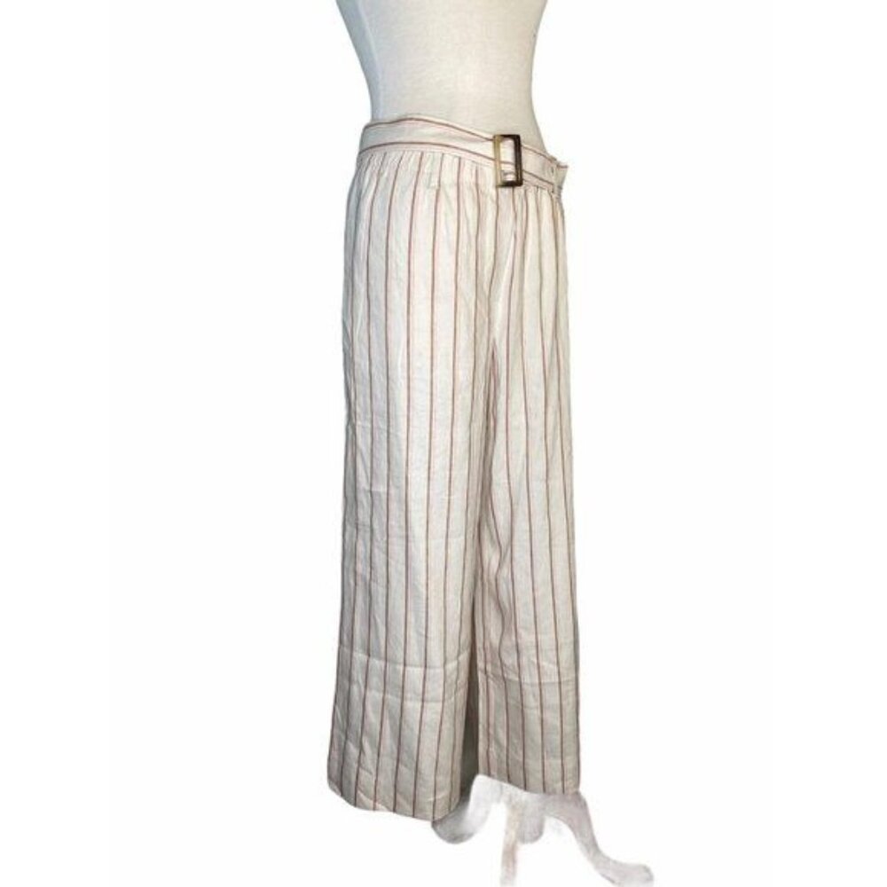 J. jill Linen Stretch Wide Leg Pants Culottes in Barleymult Color Linen Sz M NWT - Picture 9 of 16